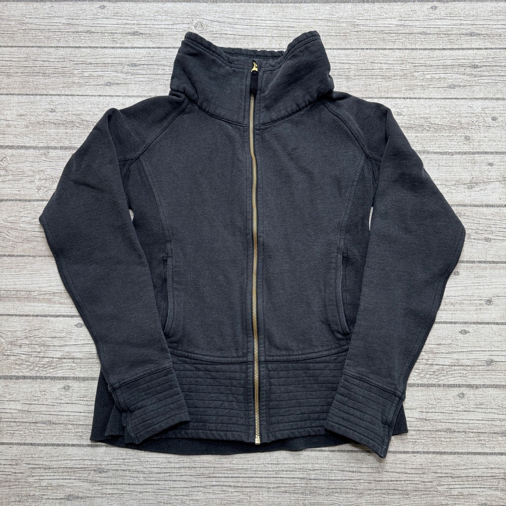 Lululemon Hoodie Women's 10 Black Gold Zipper Scuba Full Zip Ribbed Athleisure